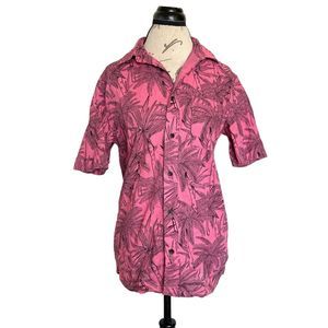 L.o.g.g. Womens Button down Shirt Size XS Pink Palms Print Hawaiian Tropical